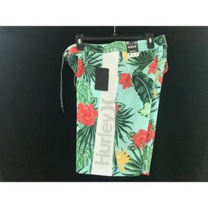 Hurley Men's Boardshorts green floral Tropical Size 30 inseam 9 1/2" New